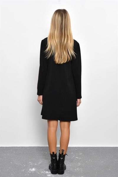 AQE FASHION Kadın Yakası Fermuar Detaylı Siyah Elbise