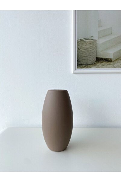 TROVE Roll Seramik Vazo Orta ( Açık Kahve)