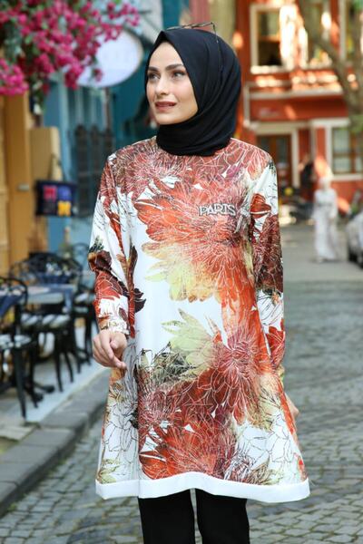 Feiza Collection Çiçek Desenli Tunik - Kiremit