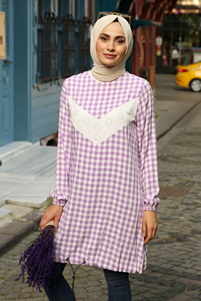 Feiza Collection Ekoseli Spor Tunik - Lila
