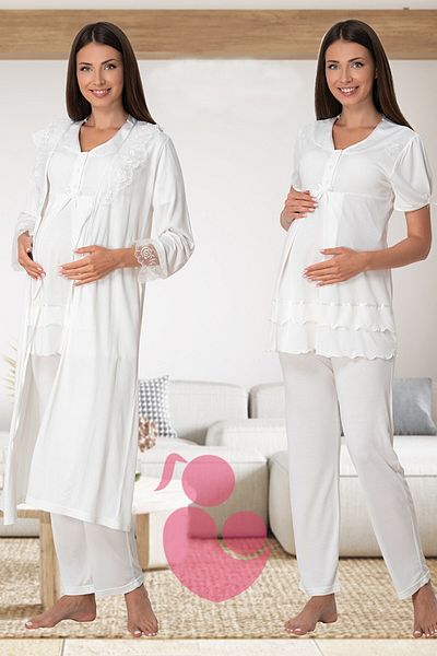 lohusahamile Pijama de maternitate albastră ascunsă pentru alăptare cu halat Effortt 8024