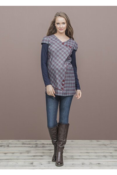 Genel Markalar Kolu Penye Detaylı Ekose Hamile Bluz
