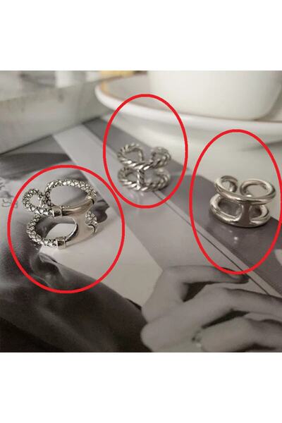 TONSTYLE Ts001309 - 3'lü Set 925 Ayar Gümüş H.ürün Kadın Yüzük Ayarlanabilir
