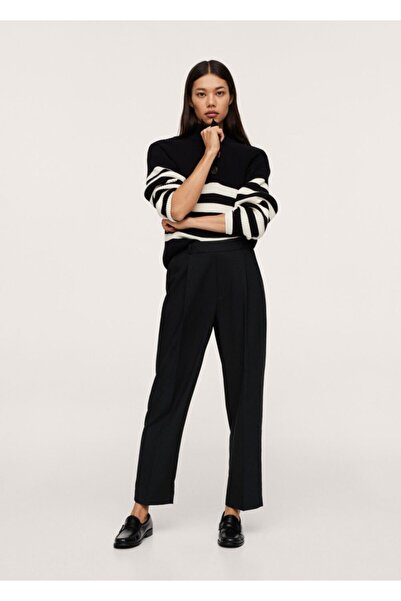 MANGO Woman Kadın Siyah Beli Elastik Kısa Paçalı Pantolon