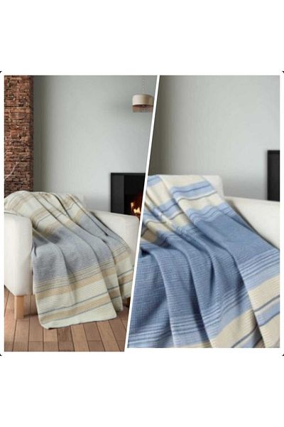Nevin Acar Gray Blue 2 Pieces Cotton Double Blanket