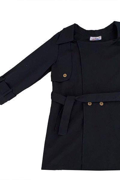 Shecco Babba Children's Trench Coat with Belt Black