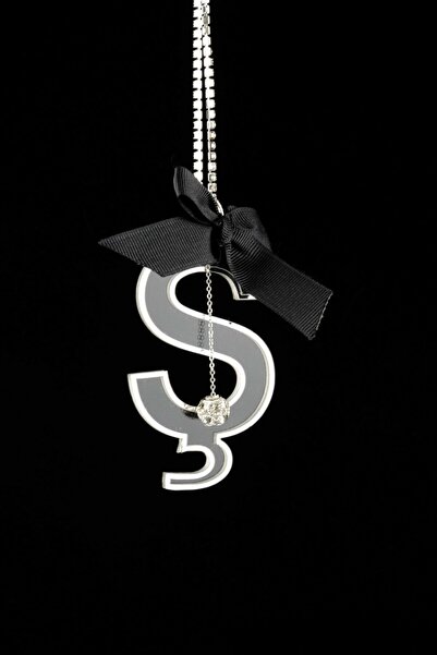 TASARIM ARABAM ATİKE ELİF AKIN Silver Transparent Rearview Ornament Letter S