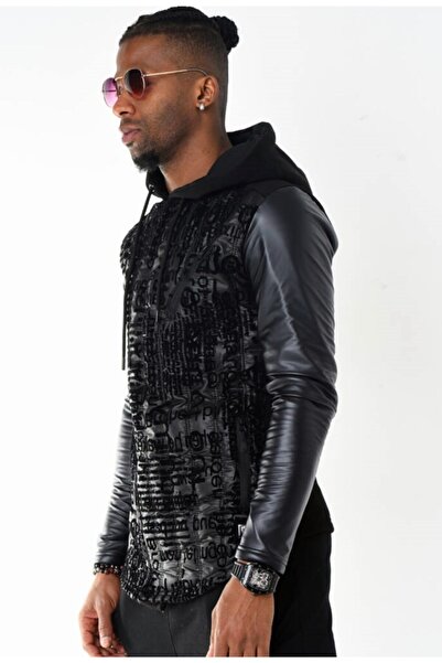 derimark Deri Kollu Kapüşonlu Sweatshirt