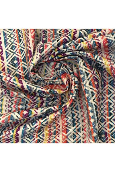 SUZANİ Turuncu Etnik Çizgi Desenli Dijital Baskılı Kumaş Kms-1066