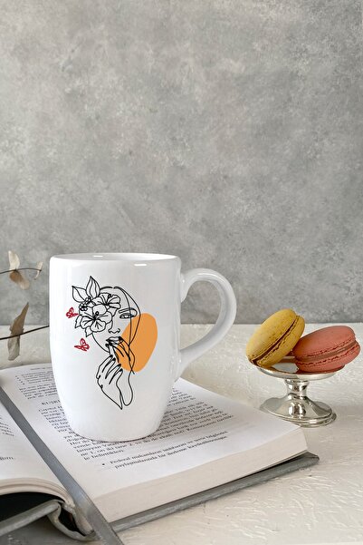 Vivas Abstract Women's Figured White Mug Cup Coffee Cup Mug Cup Coffee Cup - Abstract Mug No: 9