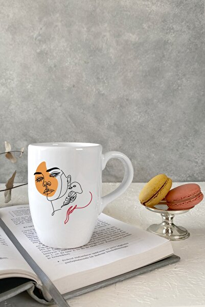 Vivas Abstract Women's Figured White Mug Cup Coffee Cup Mug Cup Coffee Cup - Abstract Mug No: 10