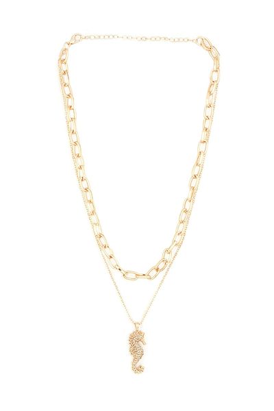 FORIVIA ACCESSORIES Gold Sea Horse Zircon Necklace