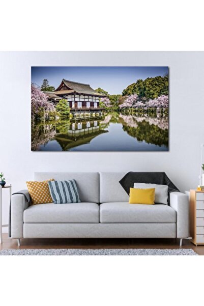 Piri Kanvas Tablo Japonya Kyoto Heian Tapınağı Göl Manzarası Kanvas Tablo