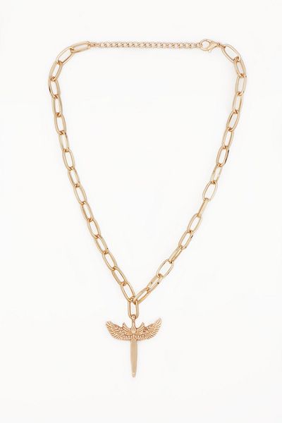 FORIVIA ACCESSORIES Gold Zircon Stone Angel Motif Necklace