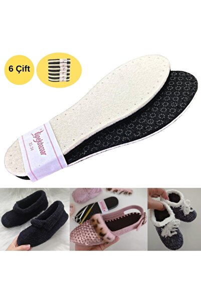 ipekbazaar 6 Çift Beyaz Yün Keçe Kaydırmaz Panduf Patik Tabanı 3katlı Delikli Hobi Örgü Patik Tabanlığı