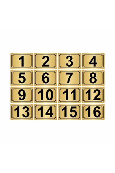 Özarslan Dizayn رقم لاصق معدني 3,5x5 سم (1..16) 16 قطعة معدن ذهبي اللون