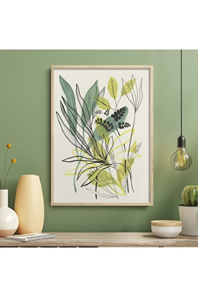 HOMEPACK Doğal Ahşap Çerçeveli Tablo Soyut Çiçekler Tk/005