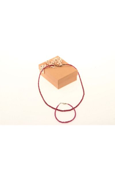 OSMANLI DEĞERLİ TAŞ Certified Ruby Natural Stone Necklace and Bracelet Set (3-4MM)