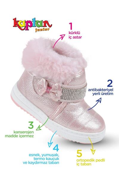 KAPTAN JUNIOR Baby Girl Children's Boots with Fur Inside Non-Slip Sole