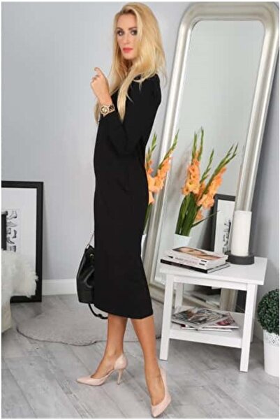 fasardi Uzun Kollu Bedene Oturan Penye Midi Elbise