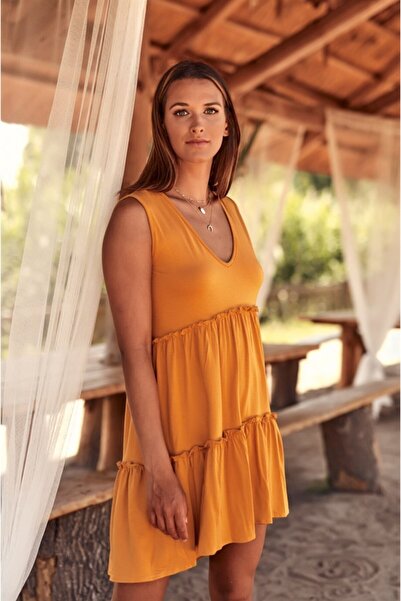 fasardi Arkası V Yakalı Oversize Mini Elbise