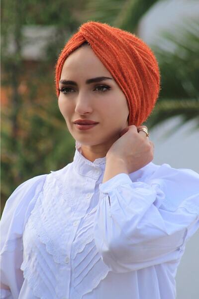 Sahra Şal Dünyası Hazır Düğüm Bone Sakallı Kiremit