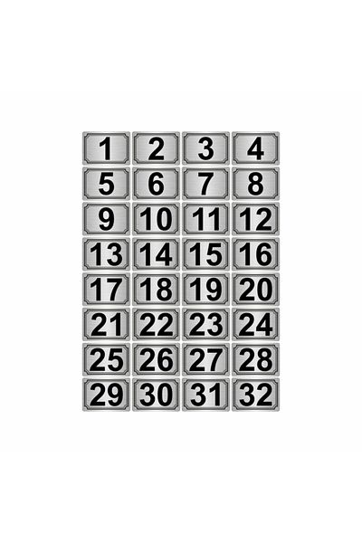 Özarslan Dizayn 10x15 سم رقم لاصق معدني (1..32) 32 قطعة معدن فضي اللون