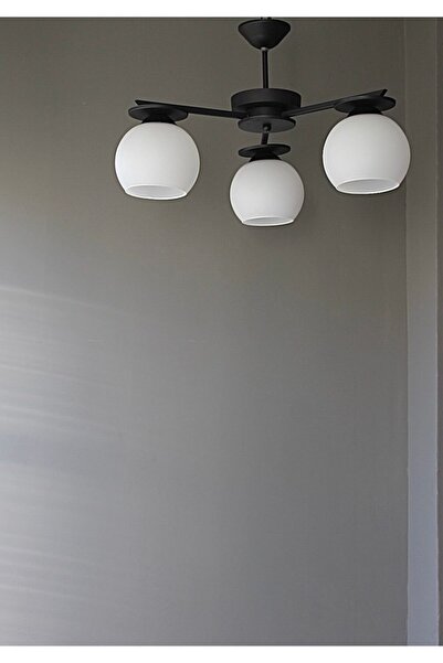 AVİZEVİ Aydınlatma Salon Oda Mutfak Modern Siyah Beyaz Camlı Efes 3lü Avize