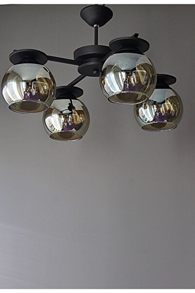AVİZEVİ Aydınlatma Salon Oda Modern Siyah Füme Camlı Efes 4lü Avize