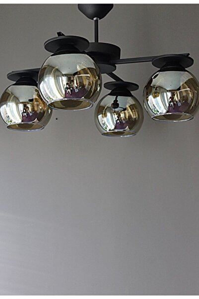 AVİZEVİ Aydınlatma Salon Oda Modern Siyah Füme Camlı Efes 4lü Avize