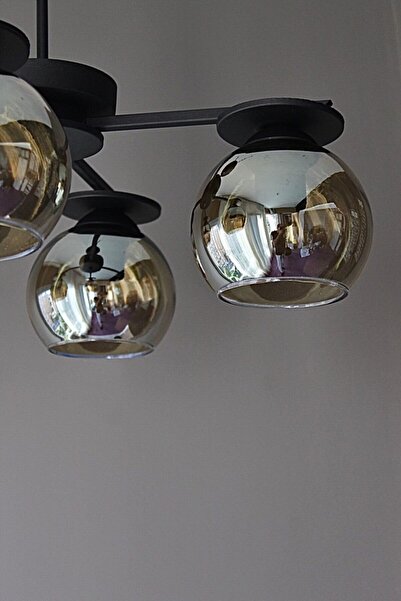 AVİZEVİ Aydınlatma Salon Oda Modern Siyah Füme Camlı Efes 4lü Avize
