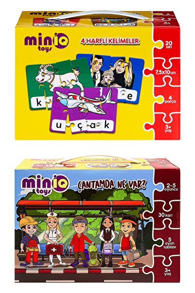 minİQ toys كلمات من 4 حروف + ماذا يوجد في حقيبتي؟ مجموعة من 2 أحجية تعليمية