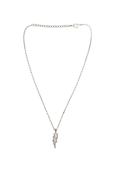 FORIVIA ACCESSORIES Silver, White Zicone Stone Lightning Necklace