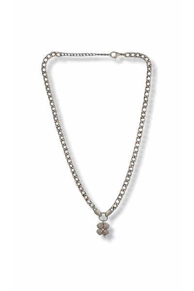 FORIVIA ACCESSORIES Silver, Clover Design Necklace