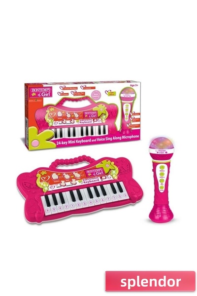 esplendor مجموعة لوحة مفاتيح إلكترونية مع ميكروفون للأطفال باللون الوردي