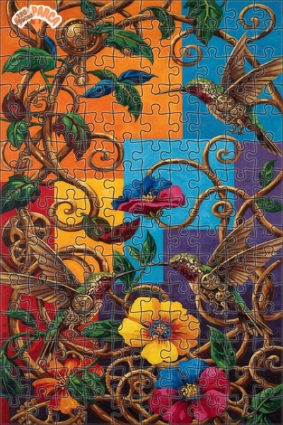 Esranın Dünyası Steam Punk Hummingbirds Oil Painting Look Wooden Puzzle with ...