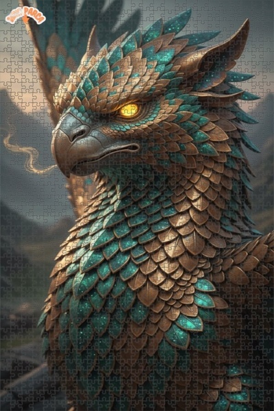 Esranın Dünyası Dragon Bird Art Printed Double-Layer Framed Wooden Puzzle 100...