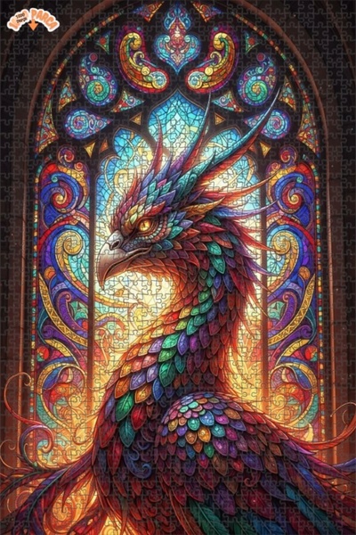 Esranın Dünyası Fish Bird Stained Glass Art Double-Layer Framed Wooden Puzzle...