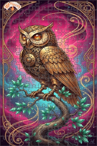 Esranın Dünyası Steam Punk Mechanical Owl Art Wooden Puzzle Double-Layer Fram...