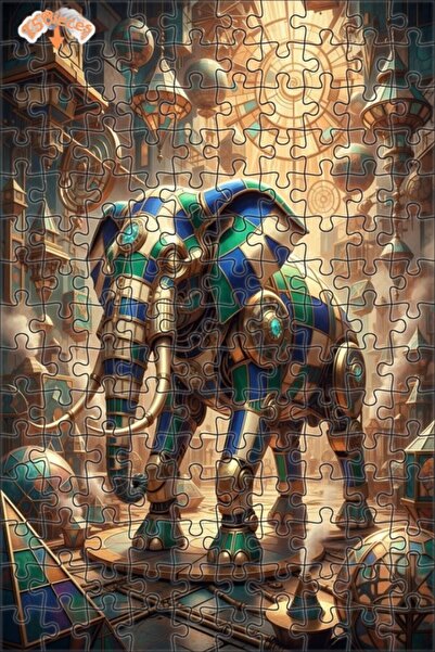 Esranın Dünyası Mechanical Elephant Steampunk Art Double Deck Framed Wooden P...