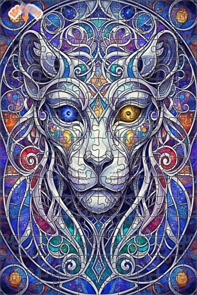 Esranın Dünyası Mysterious Lion Art Oil Painting Lookalike Double-Layer Frame...