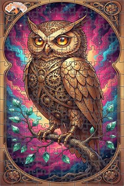 Esranın Dünyası Mechanical Owl Art Double Layer Framed Wooden Puzzle 150 Piec...