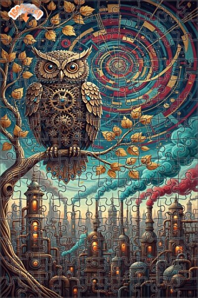 Esranın Dünyası Mechanical Owl Art Double Layer Framed Wooden Puzzle 150 Piec...