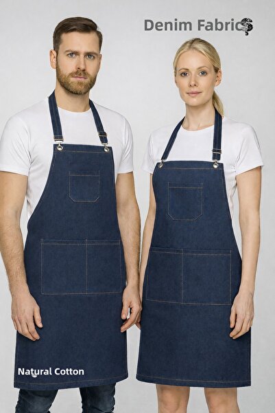 MUTLUGYM مريلة مطبخ من قماش الدنيم، مريلة ورشة عمل للباريستا، مريلة طهي من ال...