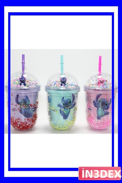 İN3DEX كوب بغطاء وقشة مع شخصيات كرتونية