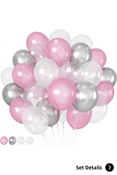 Bunloon 16 Pcs Metallic Pink White Chrome Silver Transparent Balloon Set Birt...