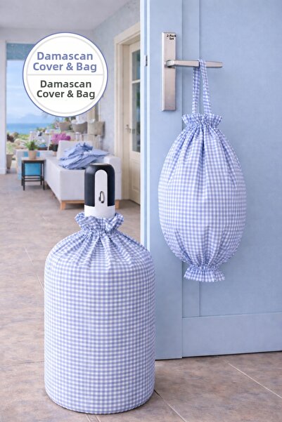YUVOL Blue Gingham Piece Bottle Cover, Double Elastic Fabric + Bag Holder, 2-...
