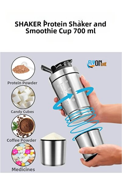 FLYONLOOK خلاط بروتين من الفولاذ 304 سعة 700 مل - خلاط بدون كبسولات، مع حجرة ...