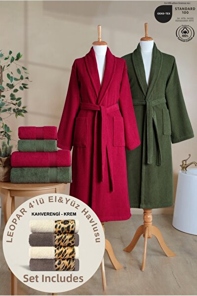 Ellaline 6-Piece Family Shawl Bathrobe Set 100% Cotton Certified + Leopar 4-P...