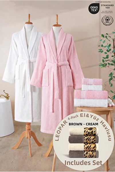 Ellaline 6-Piece Family Shawl Bathrobe Set 100% Cotton Certified + Leopar 4-P...